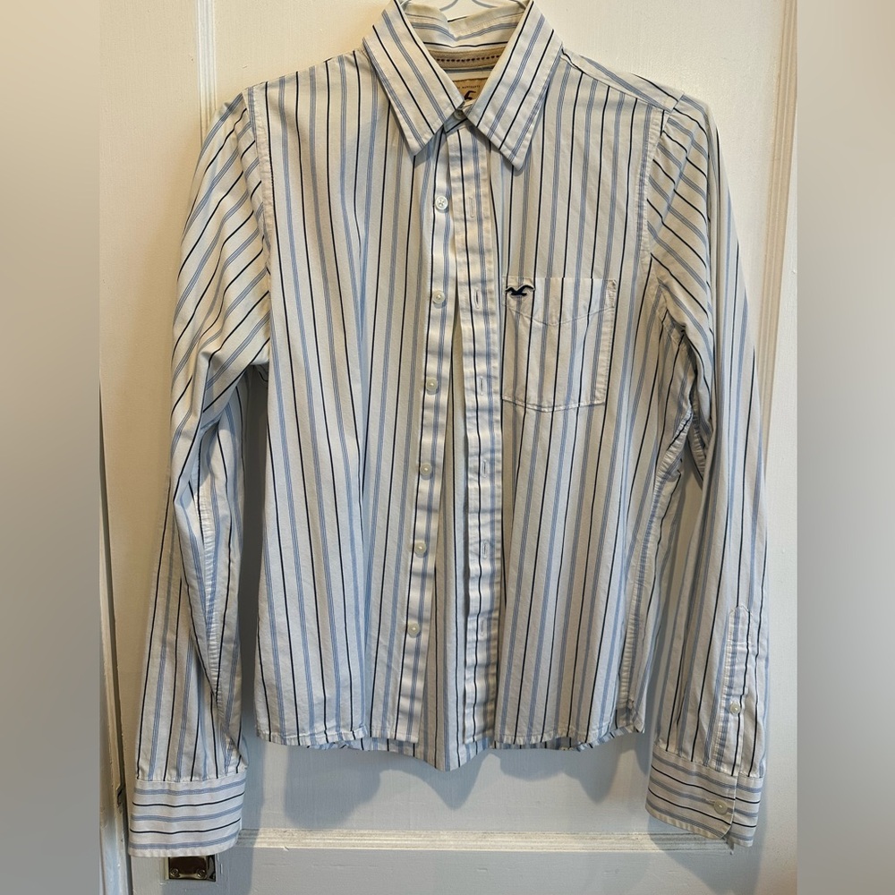 Hollister Blue and White Striped Casual Shirt